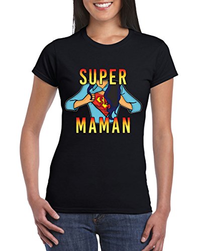 Acheter Super Maman Déguisement des Super Héros Tee-Shirt Femme Humour Manches Courtes (M, Noir) chez AMAZON.FR