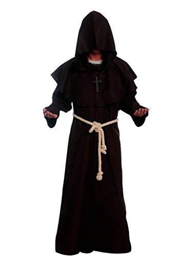 Acheter Prêtre Peignoir Frère Médiéval Capot Encapuchonné Renaissance Moine Costume de soutane de moine avec capuche chez AMAZON.FR