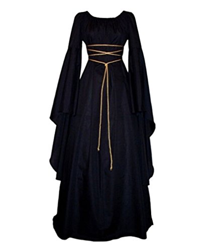 Acheter Femmes Robes Médiévale Manches Longues Parti Costume Déguisements Halloween De Mariée Gothique Robe Noir S chez AMAZON.FR