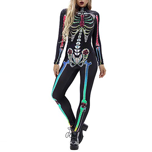 Acheter Angelof Halloween Decoration Costume Imprimer Femme Sexy Multicolore Impression Osseuse Longue Manche Slim Costume De Rompeur Combinaison Noir S chez AMAZON.FR