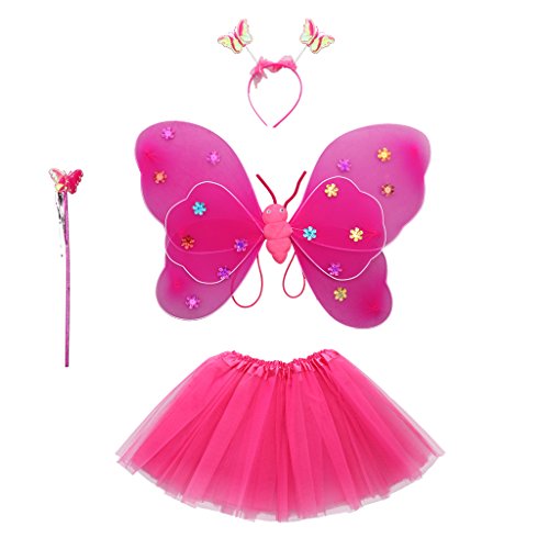 Acheter MagiDeal Ensemble Papillon Costume Tutu Jupe Ailes Bandeaux Baguette Magique pour Enfant Fille Déguisement - Rose rouge chez AMAZON.FR