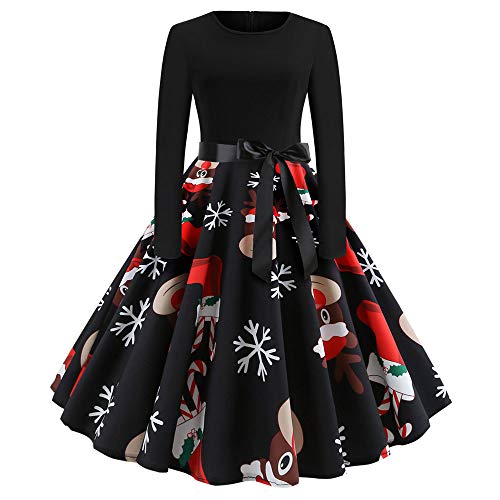 Acheter Walaka Deguisement Noel Femmes Robes Jupon Vintage Print Manches Longues FêTe De NoëL Robe De SoiréE Swing chez AMAZON.FR