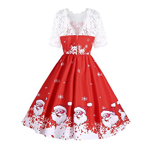 Acheter Robe de Noël,ELECTRI Femmes 2018 Robe Vintage Manches Longues Cocktail Soirée Rockabilly Swing Élégant Motif Genou Fête Joyeux Noël FéMinine Sexy Party Dress (XXL, Rouge 1) chez AMAZON.FR