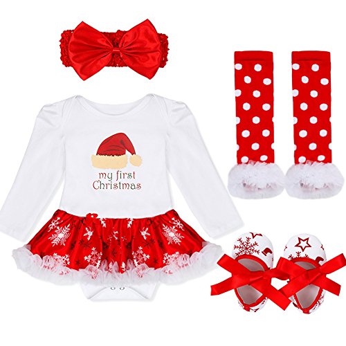 Acheter YiZYiF 4 Pcs Bébé Fille Déguisement Noël Vêtement de Baptême Body Nouvelle Année Combinaison à Manche Longue Tutu Barboteuse Bandeau Jambières Chaussures Tenues 0-18 Mois Blanc Chapeau 3-6 Mois chez AMAZON.FR