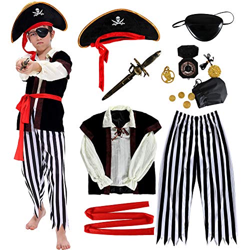 Acheter Costume de Pirate Enfants Déguisement Pirate Garçon Accessoires Pirate Cache-Oeil Dague Compass Bourse Boucle d'oreille Or Medasie Halloween Costume Enfant Pirate Déguisements garçon (M (6-8 Ans)) chez AMAZON.FR