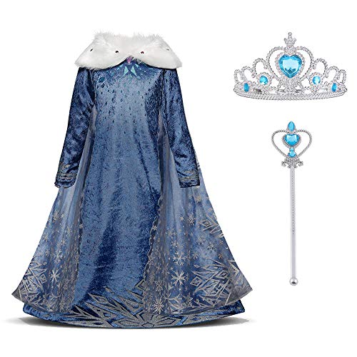 Acheter URAQT Filles Robe de Princesse Elsa, Manches Longues Reine des Neiges Robe, Costumée Déguisements Robe de Soirée d’Halloween/Noël /Carnaval,110cm chez AMAZON.FR