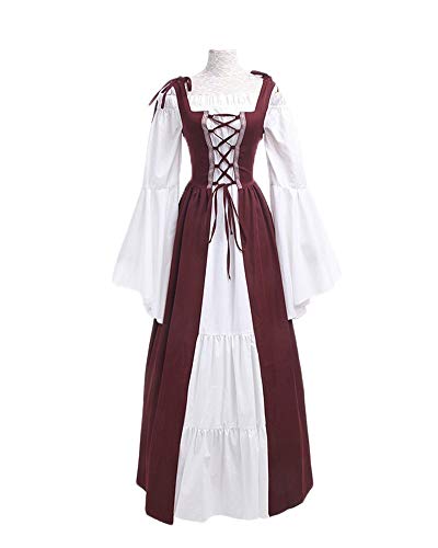 Acheter DianShaoA Femmes Robes Médiévale Manches Longues Parti Costume Déguisements Halloween De Mariée Gothique Robe Vin Rouge XL chez AMAZON.FR