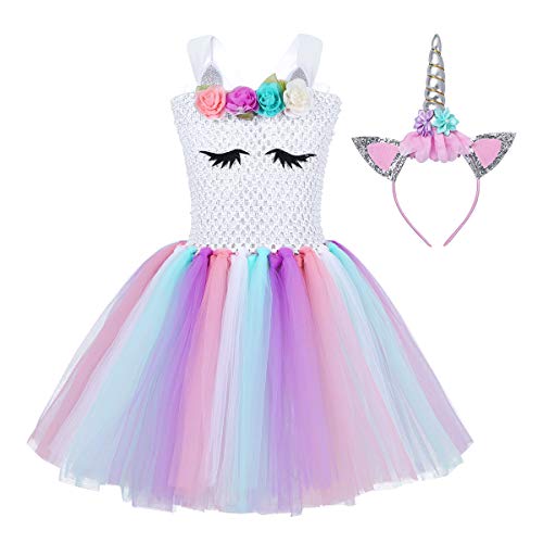 Acheter TiaoBug Enfant Fille Déguisement Licorne Tutu Robe sans Manche Tulle Robe de Soirée avec Serre-tête Licorne Cosplay Costume Halloween Tenue Robe de Performance Fête 2-12 Ans Style K 6-7 Ans chez AMAZON.FR