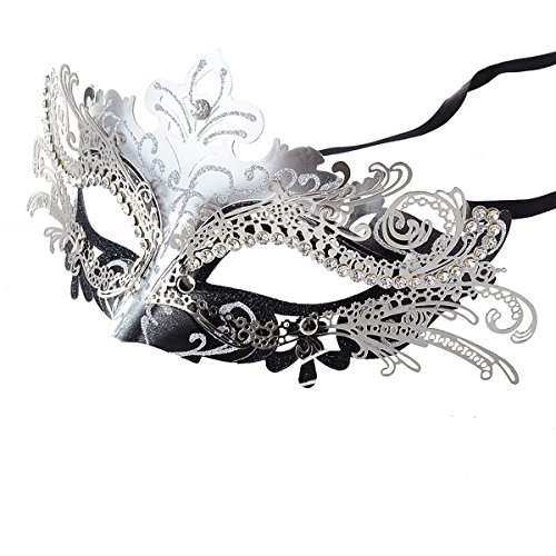 Acheter Coxeer Masque vénitien Mascarade Masque Halloween Princesse Masque visage femme (Noir argent) chez AMAZON.FR