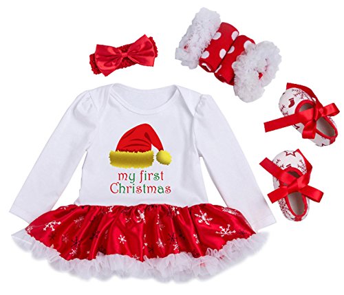 Acheter YK&Loving Nouveau Né Bébé Fille Pyjama de Noël Set de 4 pcs Déguisement Barboteuse Costume de Noël Naissance Barboteuse+ Bandeau+ Jambière+Chaussures 9-12 Mois Chapeau de Noël chez AMAZON.FR