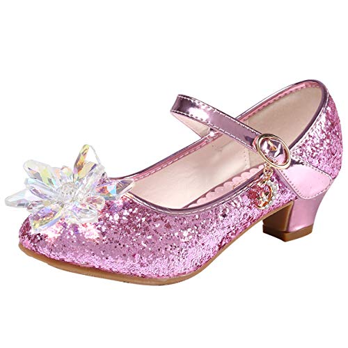 Acheter Eleasica Fille Cristal Fleur Chaussures de Princesse Reine des Neiges Elsa Anna Talons Plats Paillettes Déguisement Argenté Bleu Rose Doux Halloween Noël Anniversaire Carnaval Cosplay 18-24cm EU28-38 chez AMAZON.FR