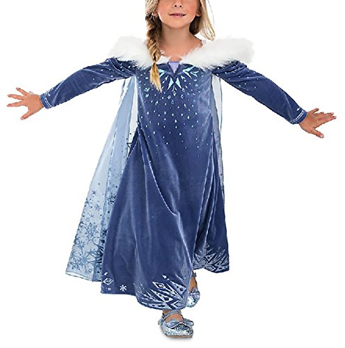 Acheter Eleasica Filles Cosplay Robe de Princesse Elsa Manches Longues Reine des Neiges Robe Longue Costume de Robe Bleu Chaude Doux Déguisements Partie Cérémonie Halloween Noël, Bleu, 110 cm chez AMAZON.FR