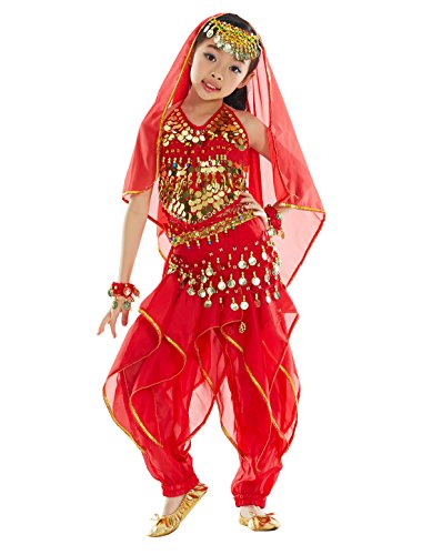 Acheter BELLYQUEEN 7 Pcs Ensemble de Déguisement Robe Princesse Paillettes Robe Danse Ventre Tenue Danse Oriental pour Costume Spectacle Carnaval Top Sarouel Accessoires 5-8ans Rouge chez AMAZON.FR