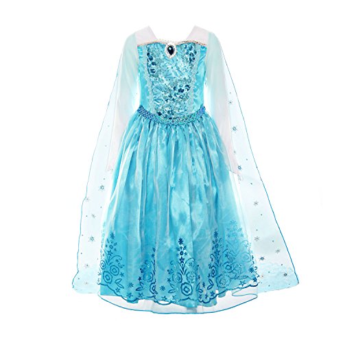 Acheter ReliBeauty-Fille-Robe de Princesse Elsa avec Paillettes Manches Longues la Reine des Neiges Costume d’Halloween/Noël déguisement pour Enfants Dress up, Bleu Clair, 6-7ans (120) chez AMAZON.FR