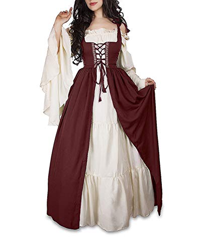 Acheter Guiran Robe Médiévale Femme Renaissance Costume Robes Longues Rouge M chez AMAZON.FR