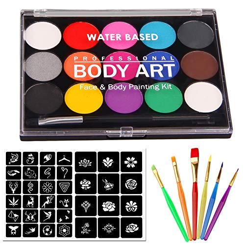 Acheter Jeyhoop Peinture pour Le Visage, Professional 12 Couleurs Lavables Peintures +24 Pochoirs + 7 Brosses, Professional Facepaints Organiques pour La Fête De Maquillage De Noël Halloween chez AMAZON.FR