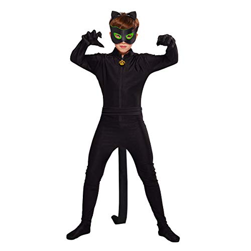 Uraqt Garcons Chat Noir Costume Combinaison Miraculous Ladybug Coccinelle Miraculeuse Masque Manches Longues Cosplay Noir Deguisement Halloween Noel Anniversaire Carnaval Fete L Deguise Moi