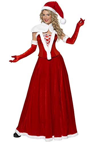 Acheter Smiffy's- Smiffys Costume de Mère Noël de, Rouge, avec Bonnet, Cape, Corset, Jupe et Gants Déguisement-Femme, 36985M, Taille M chez AMAZON.FR