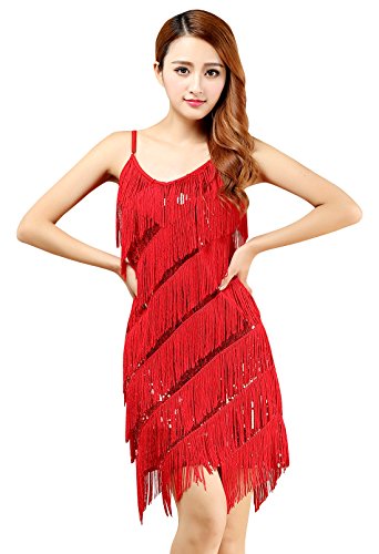 Acheter BELLYQUEEN Robe Années 20 Charleston Femme sans Manche Robe Gatsby Cocktail à Bretelles Réglables Robe à Frange pour Déguisement Soirée à thème Danse Latine Salsa Tango Rouge chez AMAZON.FR