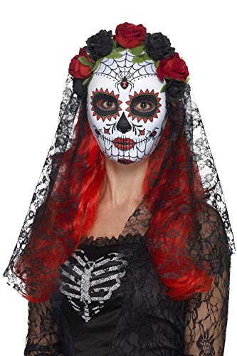 Acheter Smiffys Masque Senorita Jour des morts, visage entier, Rouge et noir, avec roses et voil chez AMAZON.FR