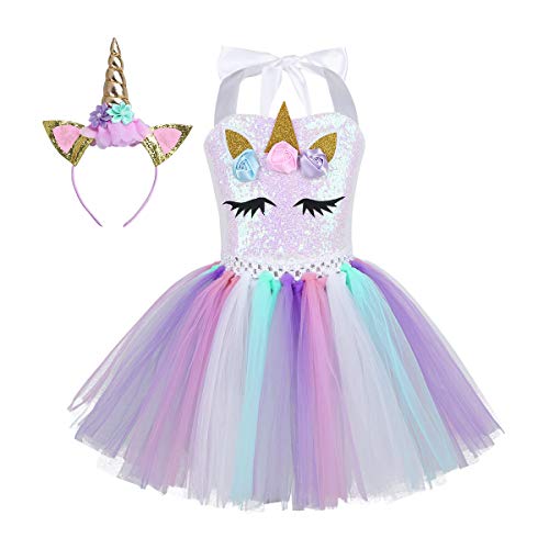 Acheter FEESHOW Robe Fille cérémonie sans Manches déguisement Licorne Enfant Tutu Robe +Serre-tête déguisement Princesse Fille Cosplay Halloween Carnaval 2-12ans Colorful 4-5 Ans chez AMAZON.FR