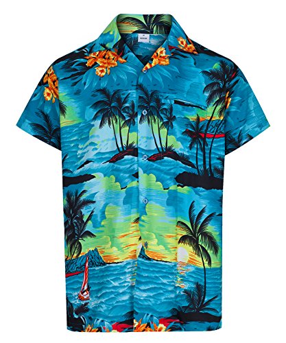 Acheter Redstar Fancy Dress - Chemise hawaïenne à Manches Courtes - Homme - Vacances/déguisement - imprimé été hawaïen - Bleu - L chez AMAZON.FR