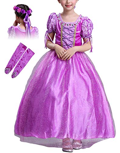 Acheter Eleasica Enfant Fille Maxi Robe de Cosplay Princesse Raiponce Tutu Guirlande Manches Courtes Haute Qualité Déguisements Violet Cérémonie Anniversaire Noël Carnaval Fête Costume, Violet, 100 cm chez AMAZON.FR