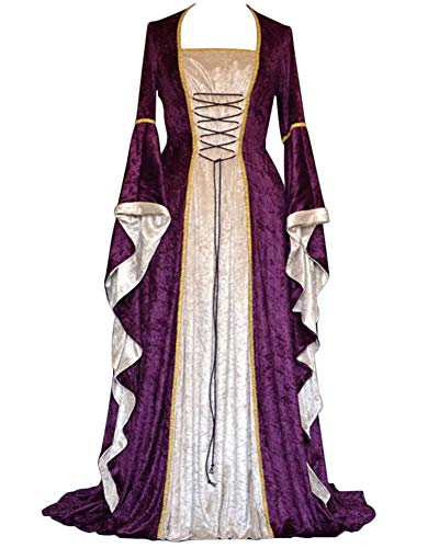 Acheter GladiolusA Femmes Robes Médiévale Manches Longues Parti Costume Déguisements Halloween De Mariée Gothique Robe Violet XL chez AMAZON.FR