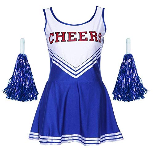 Acheter JIAJIA YL Femme Costume de Cheerleader High School Uniforme de Pom-Pom Girl Musical Déguisement Halloween Carnaval Robe Costume 4 Couleurs XS - XXL (Bleu, L) chez AMAZON.FR