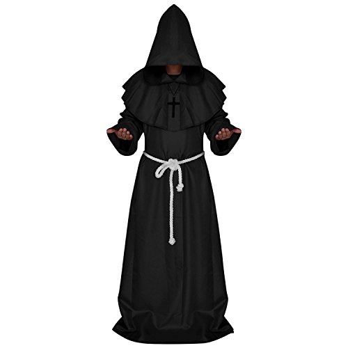 Acheter semen Costume Déguisement de Moine Prêtre Cape Robe Soutane à Capuche Médiévale Halloween Soirée à Thème NoirM (Convient aux Tailles 170-175cm) chez AMAZON.FR