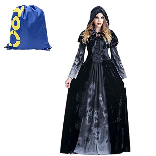 Acheter Déguisement de Sorcière,Sorcière Costume Femmes Horreur Halloween Cosplay Vintage Slim Lace Robe,À Capuche Cape Vêtements Médiévale Renaissance Gothique crâne Robes Longues Manches Flares(Noir, M) chez AMAZON.FR