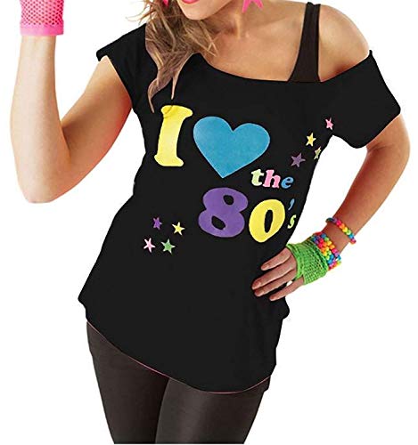 Acheter Classy Fashion Femmes J'aime Les années 80 T-Shirt Top Mesdames J'aime Les années 80 Déguisements Poule Nuit Cerf Do Parties T-Shirts Top vêtements de fête des années 80 (X-Large, Black) chez AMAZON.FR