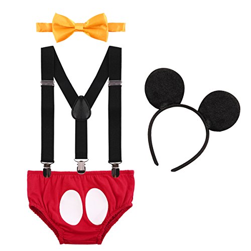 Acheter Ensemble Bébé Naissance Costume de Photographie 4 Pièces Bandeau Bloomer Salopette Bretelle Cravate Nœud Papillon Déguisement d'Anniversaire Cérémonie Baptême Fête Enfants Rouge A 12-18 Mois chez AMAZON.FR