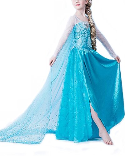 Acheter Costume de princesse Elsa bleu pour petite fille robe longue - Carnaval Anniversaire Halloween deguisement Starke media® (120 cm - 5/6 ans, Elsa - Bleu) chez AMAZON.FR