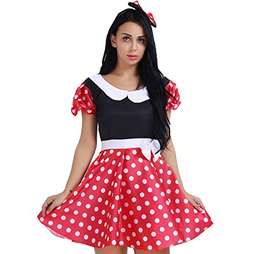 Acheter TiaoBug Déguisement Miss Mouse Femme Lingerie Cartoon Robe Fantaisie de Cosplay avec String Culotte & Oreilles M-XL Rouge & Noir XL chez AMAZON.FR