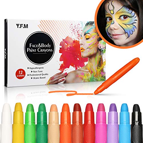 Acheter Crayons Peinture pour Visage et Corps, Y.F.M, Crayons de 12 Couleurs Maquillage Artistique, Sûr, Non-Toxique, Lavable, Cadeau Ludique pour Cosplay, Carnaval, Anniversaire, Halloween, Pâques, Noël chez AMAZON.FR