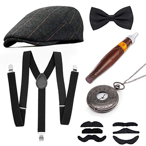 Acheter MMTX des Années 1920, Accessoires de Déguisements pour Hommes, Ensemble de Costumes Great Gatsby avec Panama élastique, Bretelles à Dos en Y, Noeud Papillon, Montre de Poche Vintage et Cigare chez AMAZON.FR