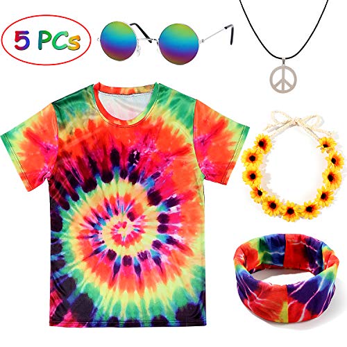 Acheter Tacobear Hippie Déguisement Femme Homme Lunette Hippie Collier Hippie T-Shirt Hippie Bandeau Tournesol Bandeau Hippie Accessoires pour Fête Carnaval Party (XXL) chez AMAZON.FR