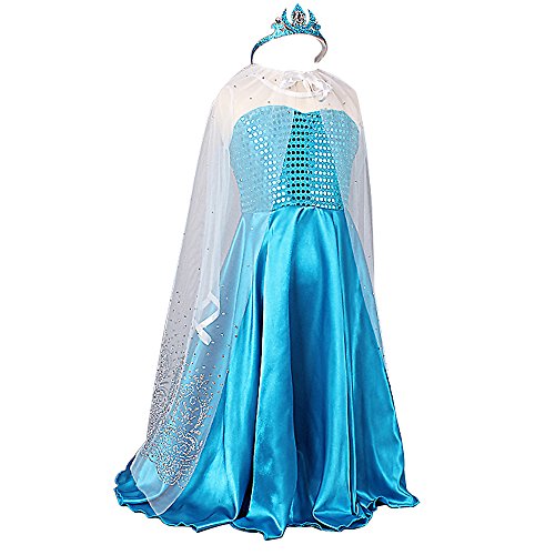 Acheter iEFiEL Déguisement Petite Fille Princesse (Robe bustier + Cape + Couronne) Costume Reine des Neige Cosplay (7-8 Ans, Bleu) chez AMAZON.FR