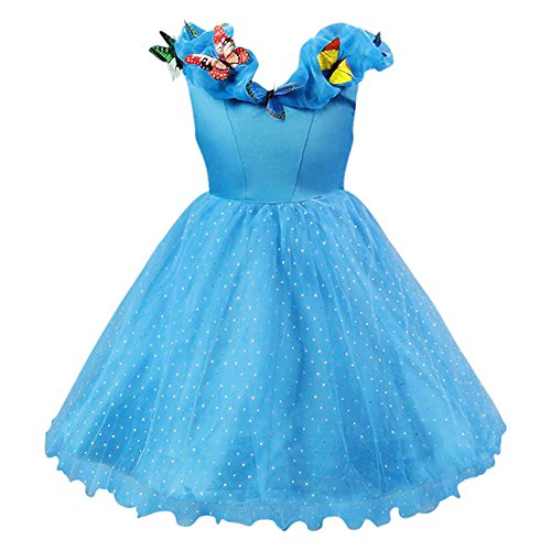 Acheter Katara - Robe déguisement de Cendrillon pour filles en bleu avec papillons- robe de princesse Disney de contes de fées pour enfant costume de carnaval - 4-5 ans chez AMAZON.FR