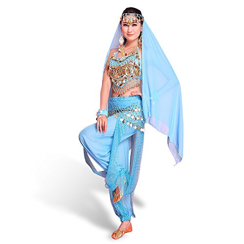 Acheter Femme Belly Danse du Ventre déguisement Costume Orientale Danse Top + Pantalons + Ceinture + Voile de tête chez AMAZON.FR