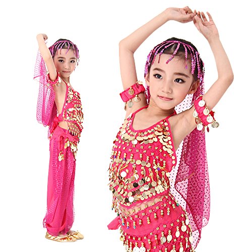 Acheter Fille Déguisement Princesse Ensemble Sarouel Enfant Paillettes Danse du Ventre Top + Pantalons + Voile de tête chez AMAZON.FR