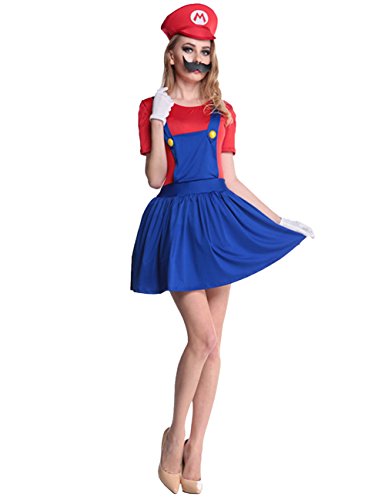 Acheter Ninimour Déguisement Super Mario Bros Adulte Costume Plombier Halloween Femme(Rouge XL) chez AMAZON.FR