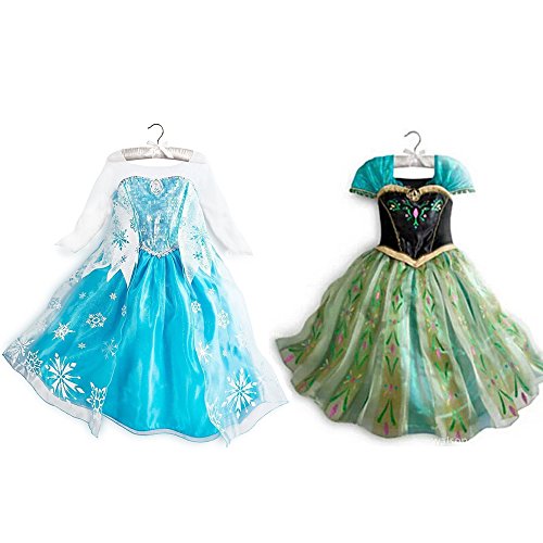 Acheter CUTEHILL Deux Robes Enfant Princesse Elsa et Anna La Reine des Neiges Cosplay Costume Déguisement Cadeau Anniversaire/Noël/Carnaval/Halloween (5-7 ans) chez AMAZON.FR