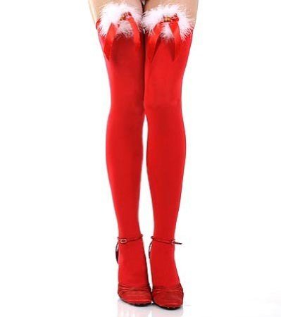 Acheter Fancy Me - Déguisement Chaussettes Hautes à Rayures Rouge/Blanc/Vert Style Mère Noël Sexy - Rouge/Noeud en fourrure, Taille unique chez AMAZON.FR