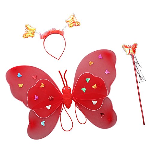 Acheter Sharplace Ailes de Papillon + Bâtonnet Magique + Serre-Tête Ensemble Costume Fantaisie pour Enfant Fille - Rouge chez AMAZON.FR