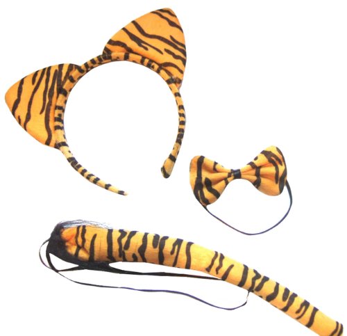 Acheter (Tiger Ears Tail & Bow Tie) Orange et noir À rayures de tigre d'animaux sauvages Oreilles bande Tail Bow Déguisements chez AMAZON.FR