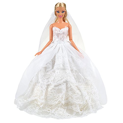 Acheter Miunana Robe de Mariage Blanche en Dentelle Mode Princesse Pour La Poupée Barbie chez AMAZON.FR