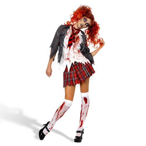 Acheter Costume de lycéenne zombie Taille S 36/38 costume pour Halloween tenue d'écolière pur femme déguisement de zombie -costume effrayant chez AMAZON.FR