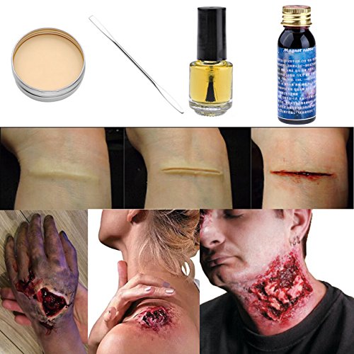 Acheter Ayliss® Kit/Effet Special Rasoir Couteau Universel Aicer Inoxydable + Cire Effet Special Peau Visage Deguisement Halloween Protection + Colle Gel Adhesif + Gel Effet Spécial Sang chez AMAZON.FR